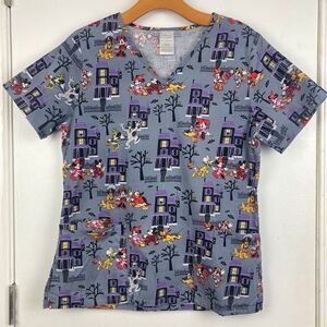 Disney‎ Mickey Mouse Halloween Scrubs Medical Uniform Top 100% Cotton Women's S